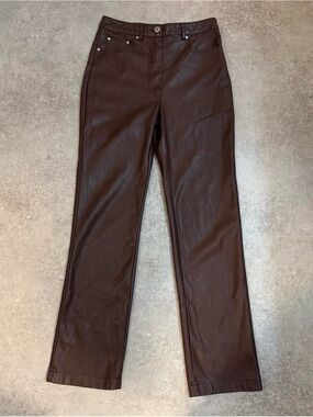 7 For All Mankind Brown Faux Leather Straight-Leg Pants